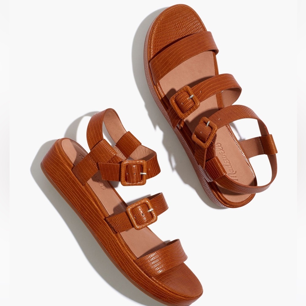 Madewell The Robin Platform Sandal in Lizard Embossed Leather Size 9 US NIB - Picture 2 of 5